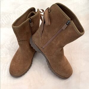 SOLD UGG Girls Chestnut Suede Boots with Zipper
